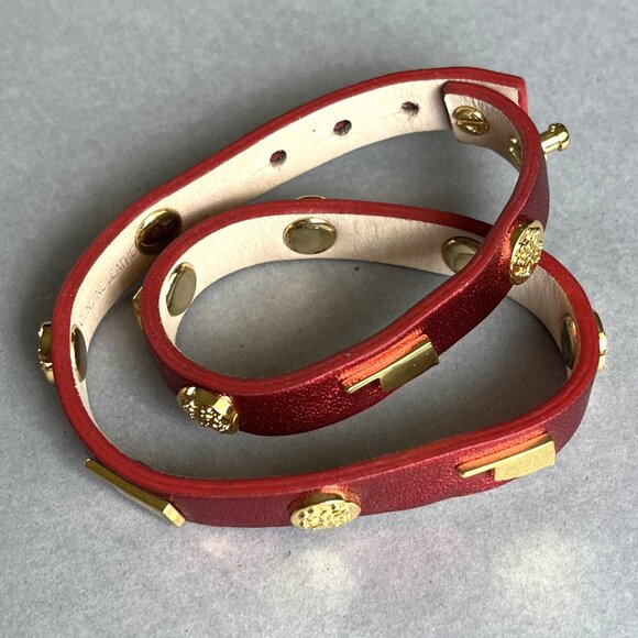Rustic Cuff OKLAHOMA Double Wrap Leather and Stainless Logo Leather Bracelet Red - Picture 3 of 3
